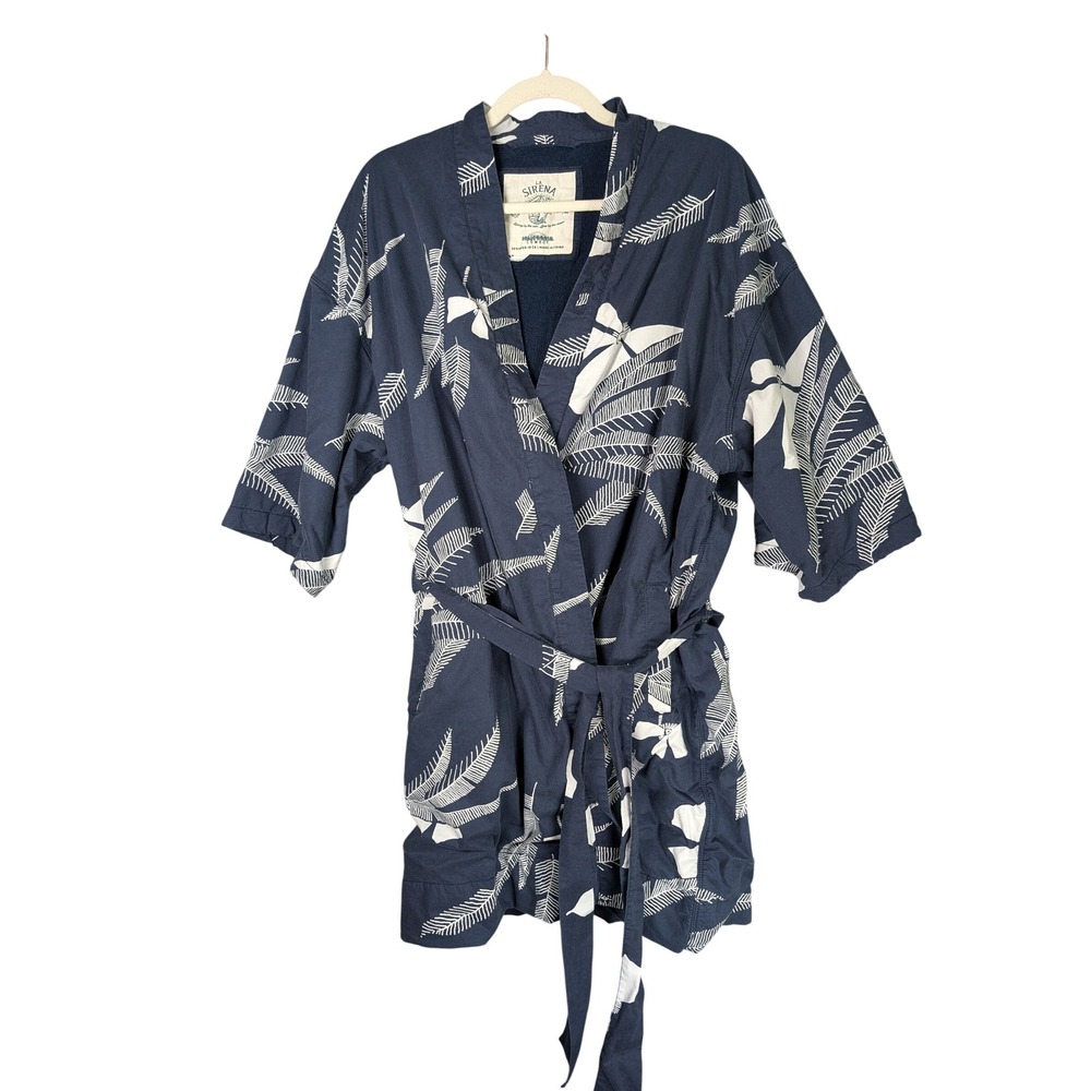 California Cowboy La Sirena Robe Womens M/L Navy Blue Palm Terry Lined Cover Up